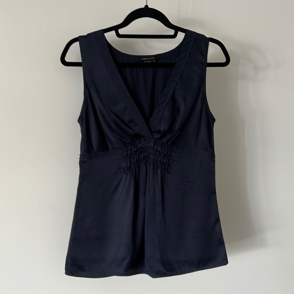 BCBG 100% Silk Sleeveless Navy Blouse - XS